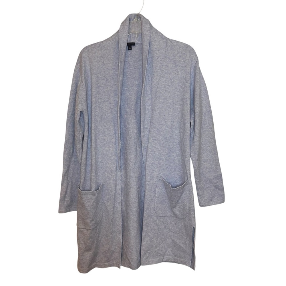 Talbots Open Front Long Cardigan Sweater Small Blue Pockets